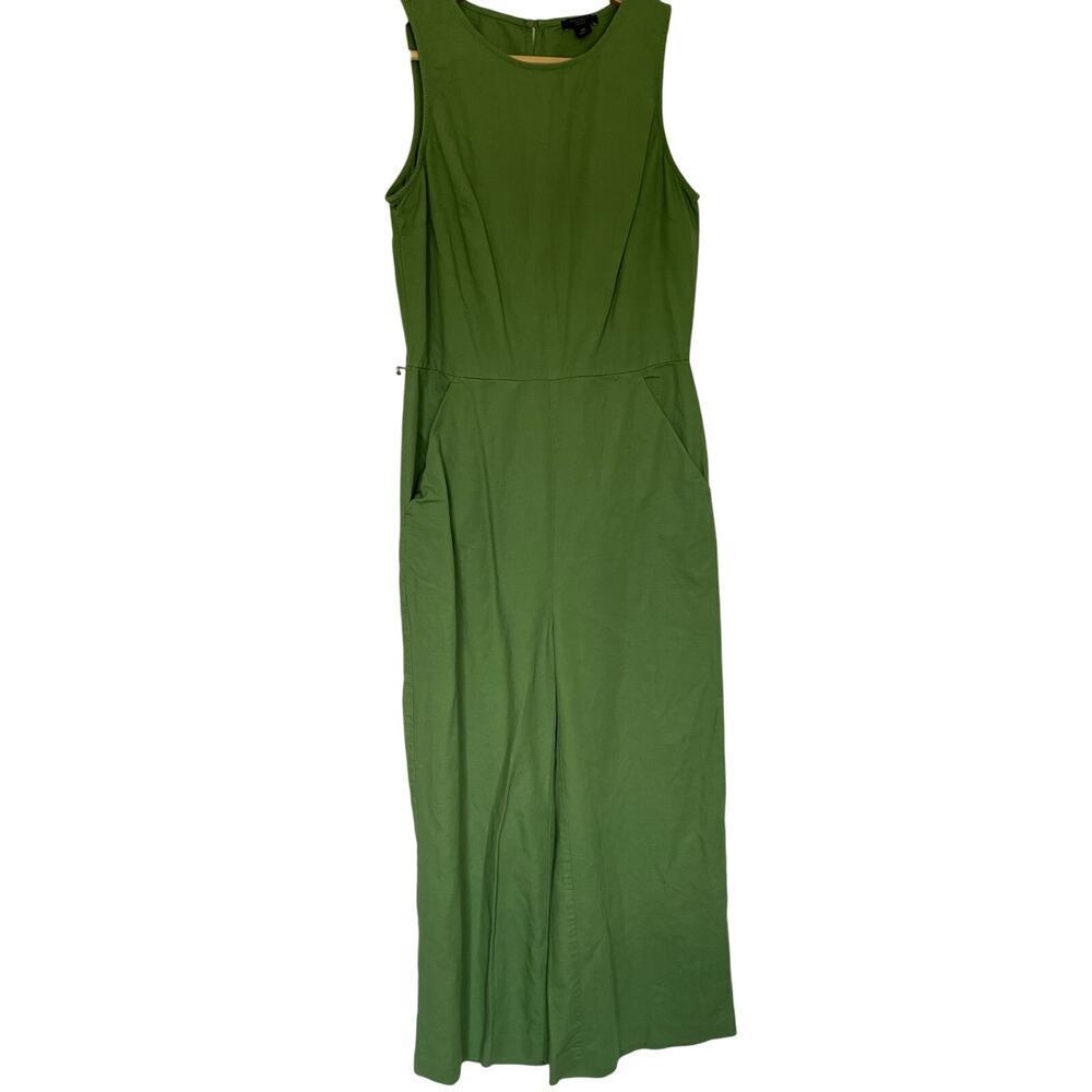 Ann Taylor Factory Petite 00P green jumpsuit sleeveless pockets cotton rayon